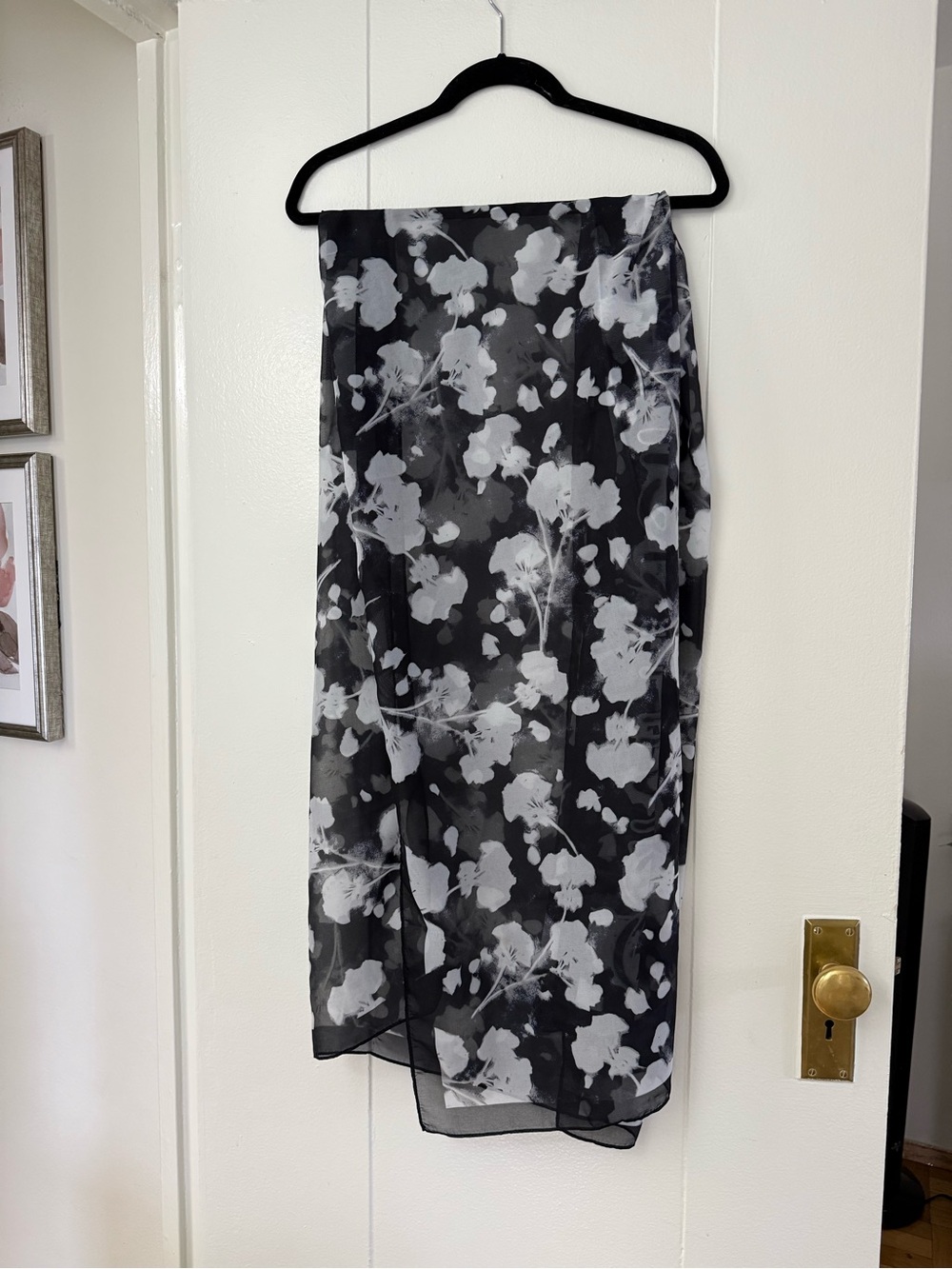 Calvin Klein Black and White Floral Scarf